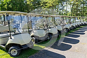 Row of many golf carts