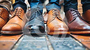 A row of mens business shoes neatly lined up in a display of sophistication and style