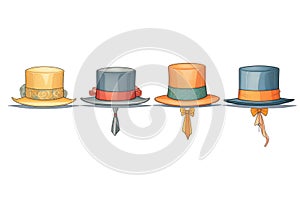 a row of mens fedoras with satin hat bands