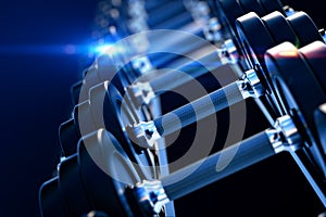 Row of metal dumbells