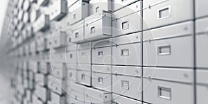 A row of metal filing cabinets in a room