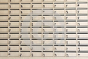 Row of metal lockers with keys for safekeeping of valuables