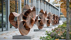 Row of Metal Sculptures on Sidewalk photo
