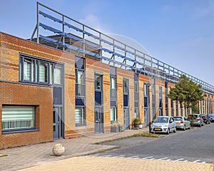 Row of modern houses in cmodern neighborhood