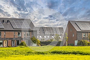 Row of modern houses in modern eco neighborhood