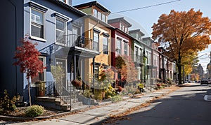 Row of Multi-Colored Houses on City Street