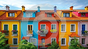 Row of Multicolored Houses With Balcony