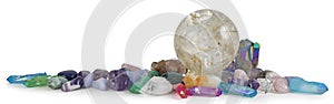 Row of multicoloured Healing Crystals Background Banner