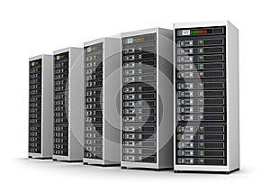 Row of network servers in data center