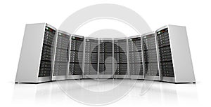 Row of network servers in data center isolated