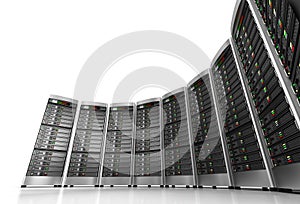 Row of network servers in data center isolated