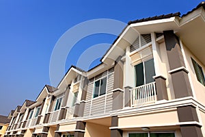 A row of new and colorful townhouses