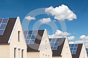 Row of new houses with solar panels