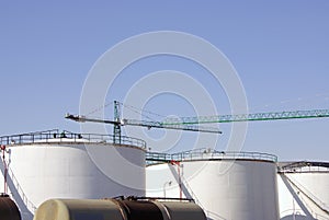 Row of oil storage tanks