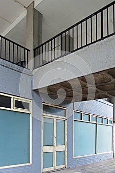 Row of old abandoned closed shops under Fairfax house in Leeds prior to redevelopment