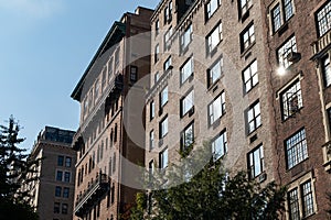 Row of Old Brick Apartment Buildings in Gramercy Park of New York City