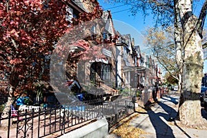 A Row of Old Brick Homes in Astoria Queens New York