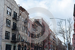 Row of Old Brick Residential Buildings in Williamsburg Brooklyn of New York City