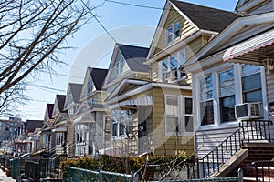 Row of Old Brick and Wood Homes in Elmhurst Queens New York