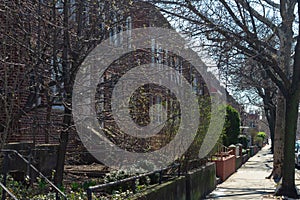 A Row of Old Homes along a Sidewalk during the Early Part of Spring in Astoria Queens New York