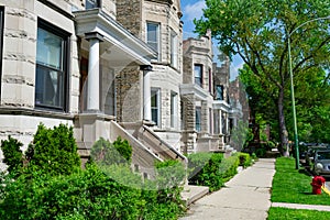 Row of Old Homes in Logan Square Chicago with Stairs