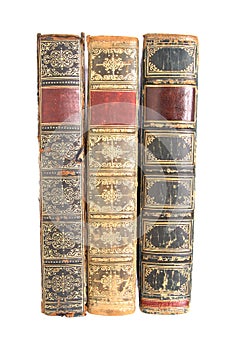 Row of old leather bound books