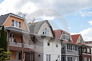 Row of Old Multistory Neighborhood Homes in Midwood Brooklyn of New York City