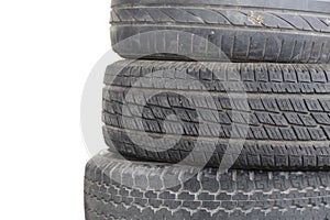 row of old obsolete car tyre