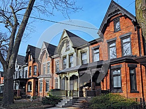 Row of old Victorian style brick houses