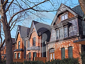 Row of old Victorian style brick houses