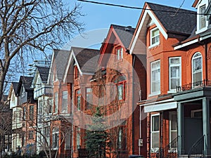 Row of old Victorian style brick houses