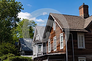 Row of Old Wood Homes in St. George of Staten Island in New York City