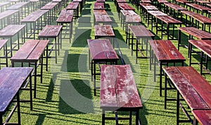 row of old wooden bench