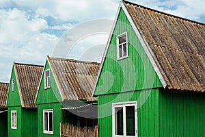 Row of old wooden cottages