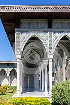 Row of ornamental arches and arcades in Ottoman and Arabic architecture style, Akhaltsikhe (Rabati) Castle, Georgia