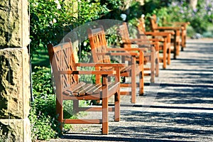 Row of outdoor garden seats