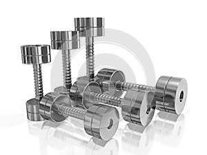 Row of Pairs of Steel Dumbbell in Different Size