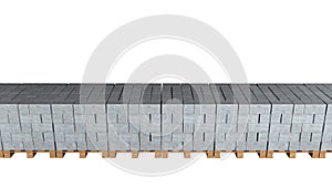 Row of pallets with cinder block