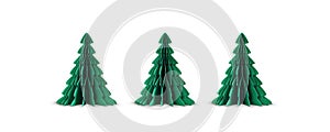 A row of paper Christmas trees isolated on white background.