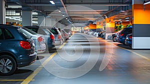 Row of Parked Cars in Parking Garage