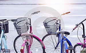 Row of parked vintage bicycles