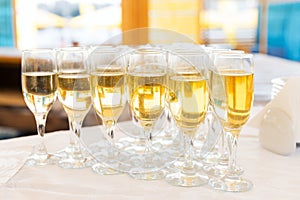 Row of party champagne glasses
