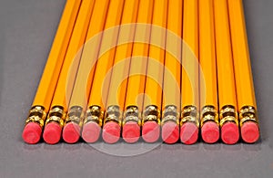 Row of pencils with erasers