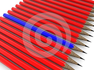 Row of pencils  in red and blue colors.3d illustration