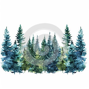 A Row of Pine Trees in Watercolor