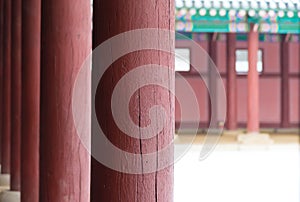 Row of Poles inside Gyeongbokgung Palace closeup