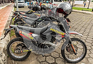 Row of police motorbikes in Makassar, South Sulawesi, Indonesia