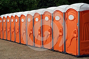 Row of Portable Toilets