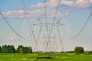 Row of power line supports photo