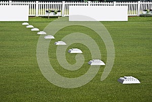 Row of Practice Balls, Blank Signage Boards photo